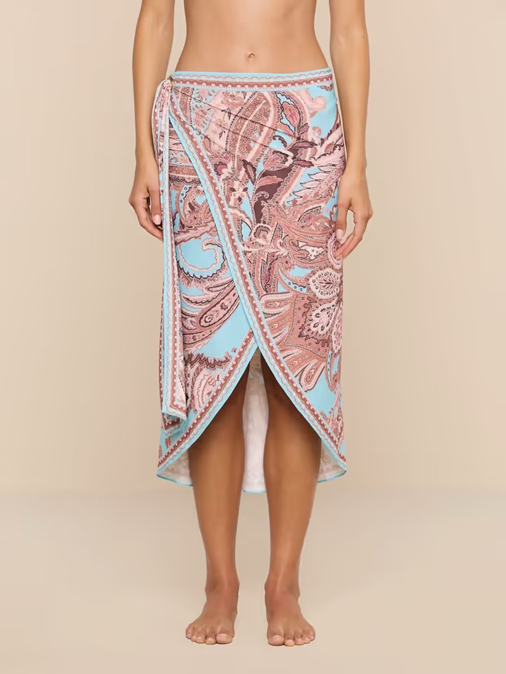 L'AGENCE Paisley Wrap Swim Sarong in Light Blue and Pink